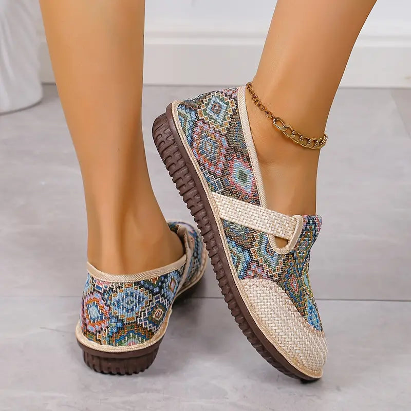 Elegant Women's Colorful Geometric Print Shoes, Soft Sole Lightweight Slip On Casual Shoes, Half Drag Daily Comfy Mules