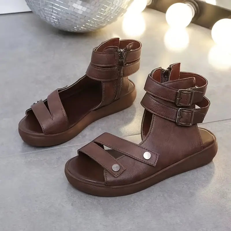 Elegant Women's Summer Fashion Sandals - High-Top, Soft Faux Leather Wedge Heel with Open Toe Design, Breathable & Comfortable