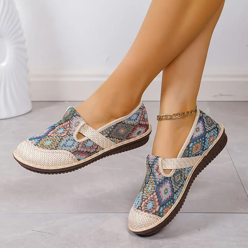 Elegant Women's Colorful Geometric Print Shoes, Soft Sole Lightweight Slip On Casual Shoes, Half Drag Daily Comfy Mules