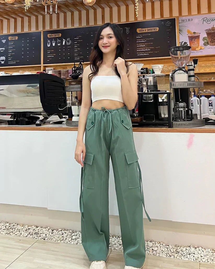 (PACK - 3) SALE LIVE !! Women's Stylish Graceful Flat Front Casual Straight-leg Trousers pants with Pockets