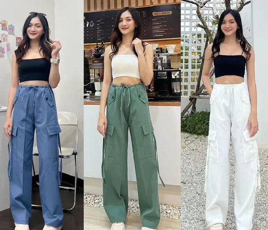 (PACK - 3) SALE LIVE !! Women's Stylish Graceful Flat Front Casual Straight-leg Trousers pants with Pockets