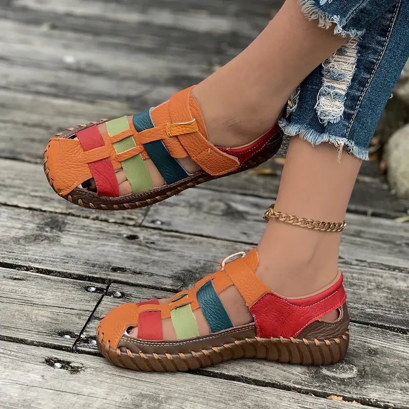 Elegant Women's Colorful Striped Flat Shoes - Casual Soft Loafers with Rubber Sole, Microfiber Faux Leather, Round Toe