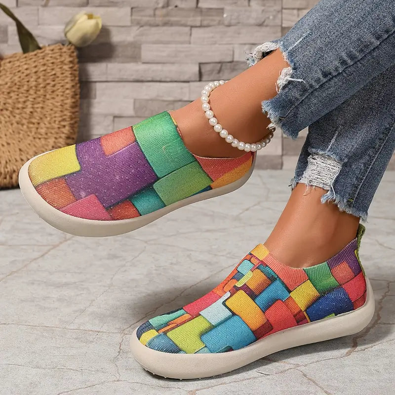 Elegant Women's Women's Colorful Geometric Slip-On Sneakers