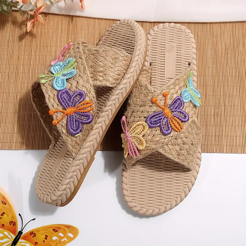 Elegant Women's Butterfly Décor Slides, Casual Open Toe Flat Summer Shoes, Lightweight Slip