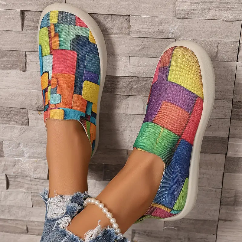 Elegant Women's Women's Colorful Geometric Slip-On Sneakers