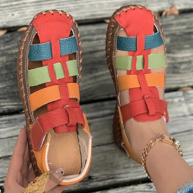 Elegant Women's Colorful Striped Flat Shoes - Casual Soft Loafers with Rubber Sole, Microfiber Faux Leather, Round Toe