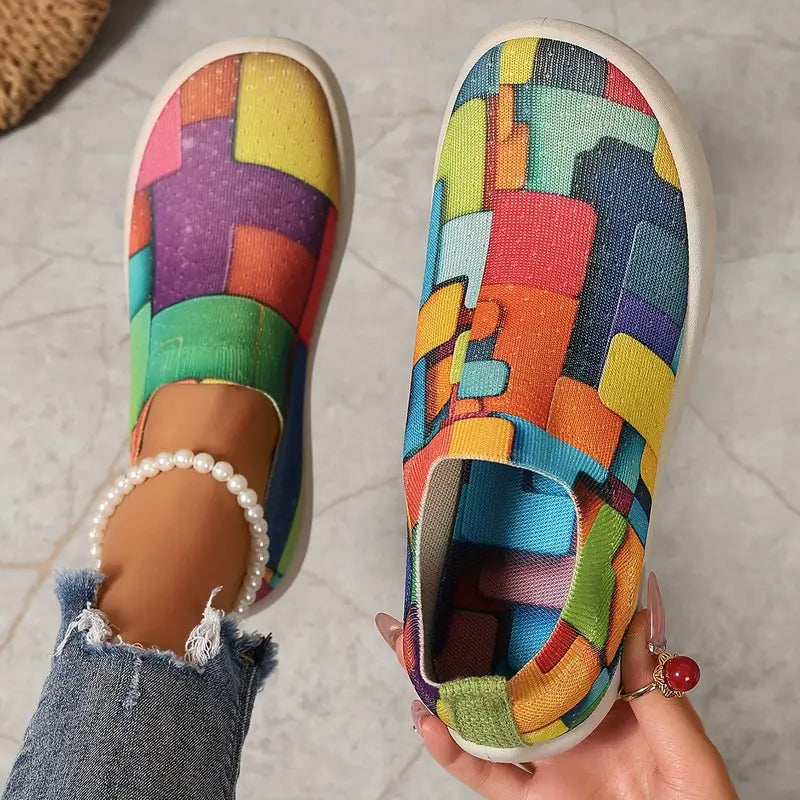 Elegant Women's Women's Colorful Geometric Slip-On Sneakers