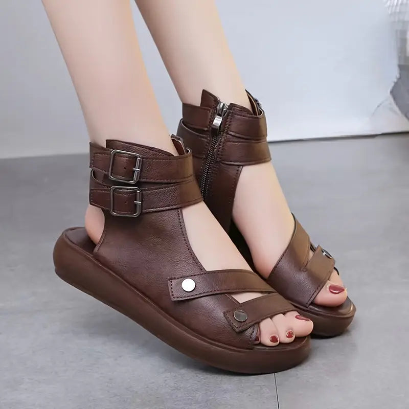 Elegant Women's Summer Fashion Sandals - High-Top, Soft Faux Leather Wedge Heel with Open Toe Design, Breathable & Comfortable