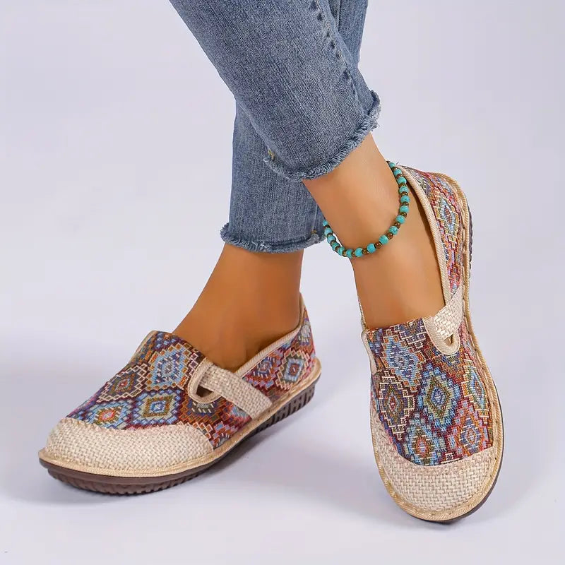 Elegant Women's Colorful Geometric Print Shoes, Soft Sole Lightweight Slip On Casual Shoes, Half Drag Daily Comfy Mules