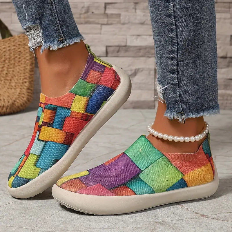 Elegant Women's Women's Colorful Geometric Slip-On Sneakers