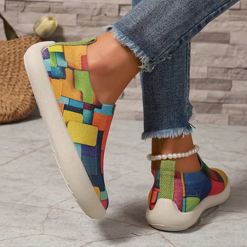 Elegant Women's Women's Colorful Geometric Slip-On Sneakers