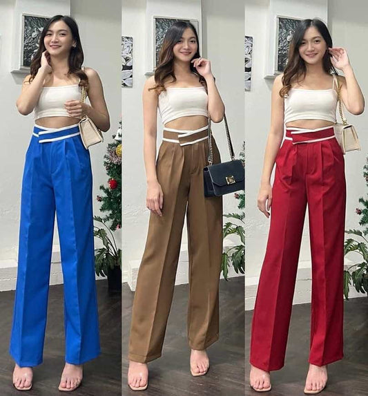 (PACK - 3) SALE LIVE !! Women's Stylish Graceful Flat Front Casual Straight-leg Trousers pants with Pockets