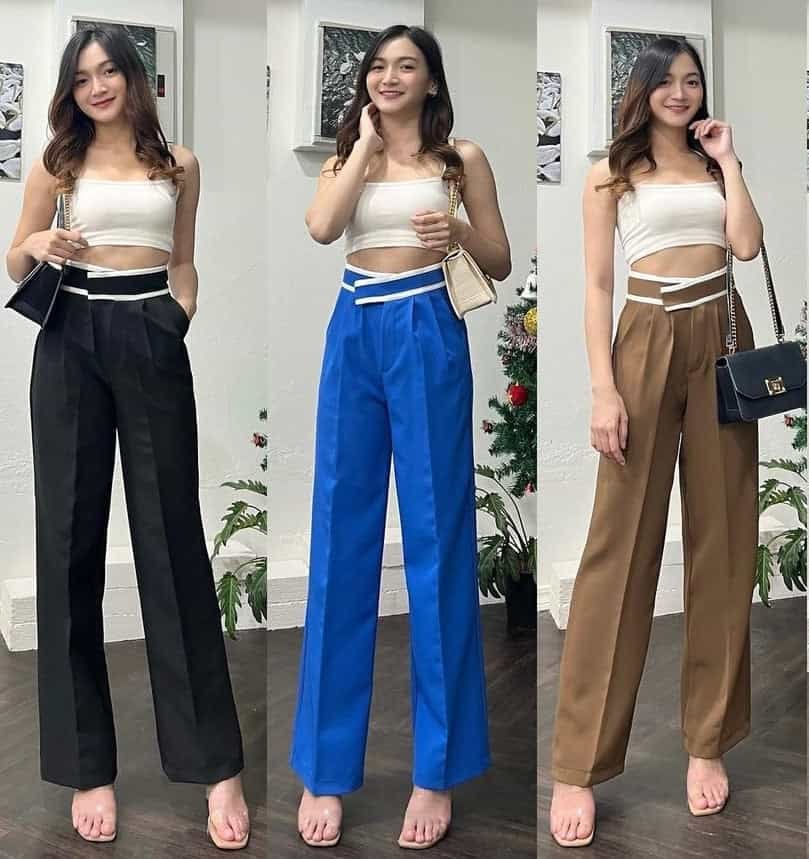 (PACK - 3) SALE LIVE !! Women's Stylish Graceful Flat Front Casual Straight-leg Trousers pants with Pockets